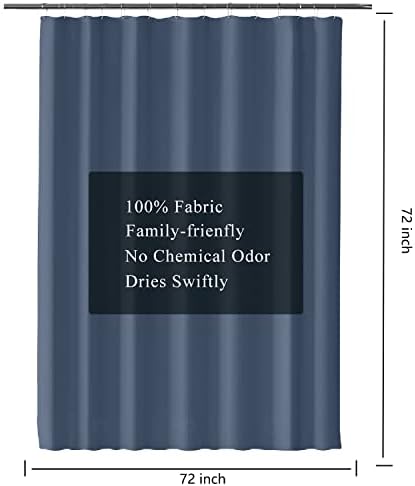 LLSCL Blue Fabric Shower Curtain Liner with Bottom Counterweight, Waterproof Hotel Quality, 72 x 72 Machine Washable