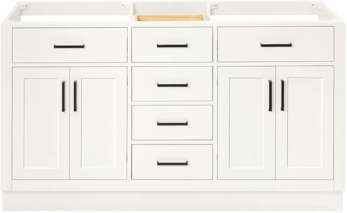 ARIEL Hepburn 60-inch Bathroom Vanity Base Cabinet,Solid Wood, 4 Soft Closing Doors, 6 Dovetail Drawers, White