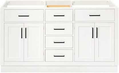 ARIEL Hepburn 60-inch Bathroom Vanity Base Cabinet,Solid Wood, 4 Soft Closing Doors, 6 Dovetail Drawers, White