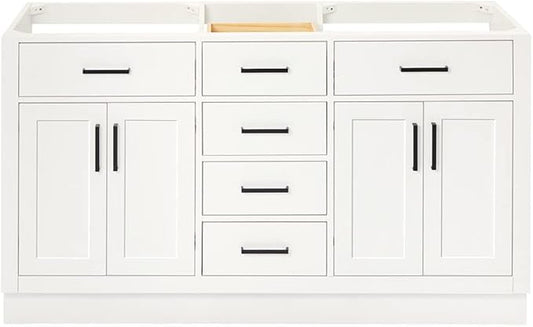 ARIEL Hepburn 60-inch Bathroom Vanity Base Cabinet,Solid Wood, 4 Soft Closing Doors, 6 Dovetail Drawers, White