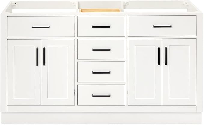 ARIEL Hepburn 60-inch Bathroom Vanity Base Cabinet,Solid Wood, 4 Soft Closing Doors, 6 Dovetail Drawers, White
