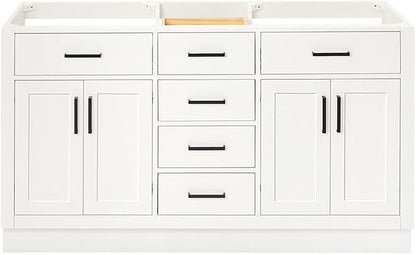 ARIEL Hepburn 60-inch Bathroom Vanity Base Cabinet,Solid Wood, 4 Soft Closing Doors, 6 Dovetail Drawers, White