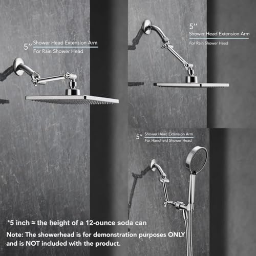 5 Inch Adjustable Shower Head Extension Arm, With Locking Set Screw, Singing Rain 304 Stainless Steel Chrome Angle Height Adjustable, Easy Install, G1/2 Universal Connector Compatible (Chrome Finish)