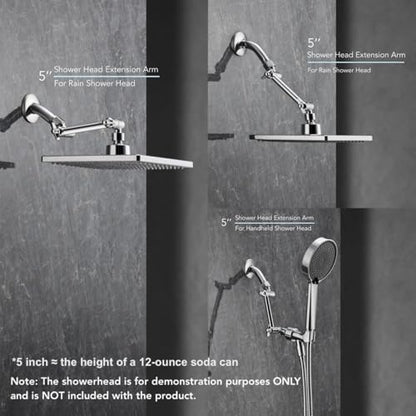 5 Inch Adjustable Shower Head Extension Arm, With Locking Set Screw, Singing Rain 304 Stainless Steel Chrome Angle Height Adjustable, Easy Install, G1/2 Universal Connector Compatible (Chrome Finish)