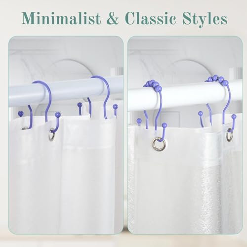 Goowin Shower Curtain Hooks, 12 Pcs Shower Curtain Rings, Stainless Steel Shower Curtain Hangers, Metal Shower Curtain Hooks Rings Rust Proof, Minimalist Shower Hooks for Shower Curtain, Purple