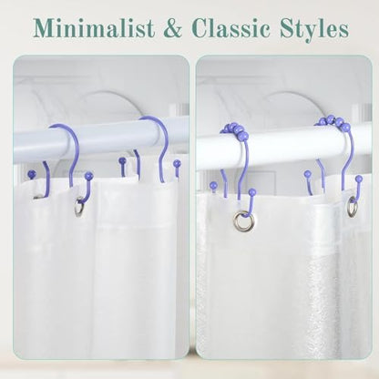 Goowin Shower Curtain Hooks, 12 Pcs Shower Curtain Rings, Stainless Steel Shower Curtain Hangers, Metal Shower Curtain Hooks Rings Rust Proof, Minimalist Shower Hooks for Shower Curtain, Purple