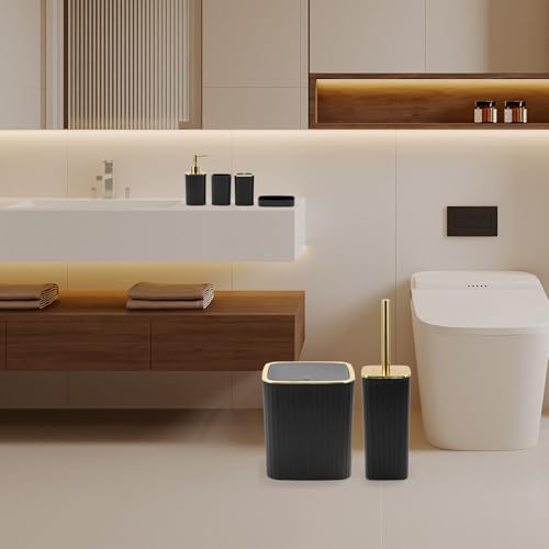 6PCS Bathroom Accessories Set,Black and Gold Bathroom Set for Modern Homes