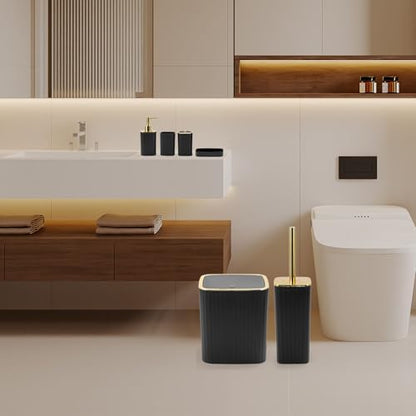 6PCS Bathroom Accessories Set,Black and Gold Bathroom Set for Modern Homes