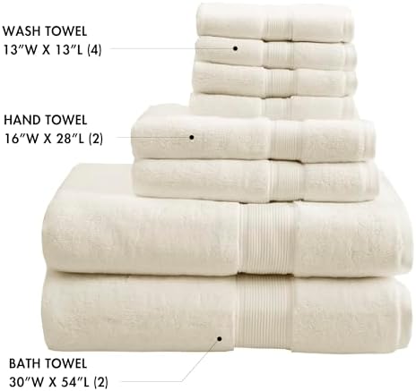 Madison Park 800GSM 100% Cotton Bathroom Bath Towel Set of 8, Cream