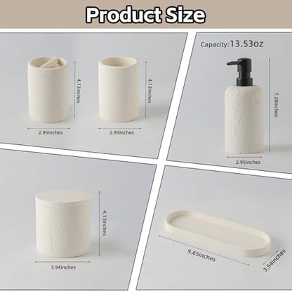 Bathroom Accessories Set,4 PCS Travertine Stone Look Collection,Cream