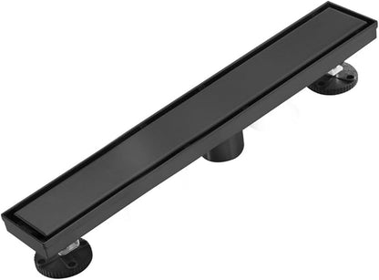 Linear Shower Floor Drain, Black 18 Inch 304 Stainless Steel Bathroom Drains Kit, Rectangular Shower Trench Drain with Reversable Tile-in Pattern Drain Cover & Hair Catcher