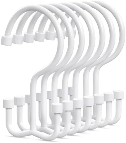 Goowin Shower Curtain Hooks, Shower Curtain Rings, Durable Shower Curtain Hangers Rust Proof, Double Glide Shower Rings for Curtain, Simple Shower Hooks for Shower Curtain, White, 12 Pack-Cylinders