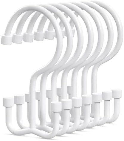 Goowin Shower Curtain Hooks, Shower Curtain Rings, Durable Shower Curtain Hangers Rust Proof, Double Glide Shower Rings for Curtain, Simple Shower Hooks for Shower Curtain, White, 12 Pack-Cylinders