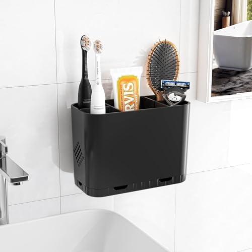 Toothbrush and Toothpaste Holders for Bathrooms Countertop - Detachable 5 Slots Kids Electric Toothbrush Holders Set Wall Mounted with Removable Dividers for Bathroom Decor and Accessories Organizer