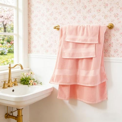 COZYART Luxury Bath Towel Set 3 PCS, Pink 100% Turkish Cotton 650 GSM