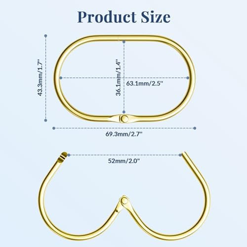 Bathway Shower Curtain Rings Gold Shower Curtain Hooks Anti-Drop Shower Rings for Curtain, Metal Shower Curtain Rings Rust Proof, Shower Hooks for Shower Curtain Rod, 12 Pcs Gold Curtain Rings