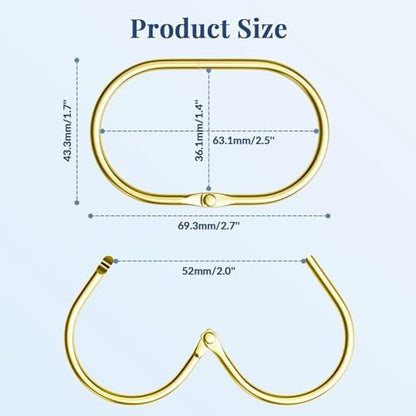 Bathway Shower Curtain Rings Gold Shower Curtain Hooks Anti-Drop Shower Rings for Curtain, Metal Shower Curtain Rings Rust Proof, Shower Hooks for Shower Curtain Rod, 12 Pcs Gold Curtain Rings