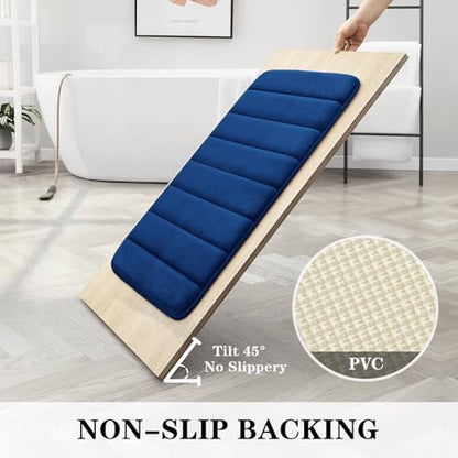 BYSURE Navy Blue Memory Foam Bathroom Rug Set 3 Piece, Non Slip Extra Soft Absorbent Bath Mats, Machine Washable & Dry Toilet Mat Sets for Bathroom Floor