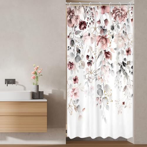 Small Stall Floral RV Narrow Grey Bathroom Shower Curtain Set