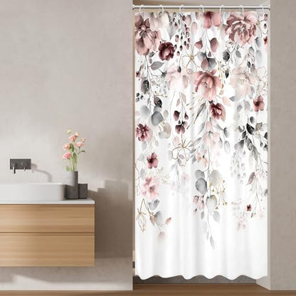 Small Stall Floral RV Narrow Grey Bathroom Shower Curtain Set