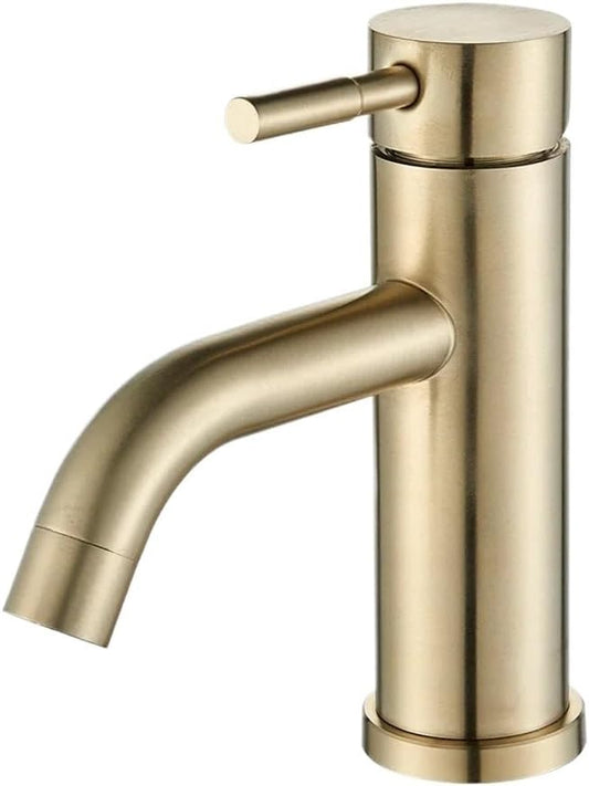 Faucet Matte Black Bathroom Basin Faucet Deck Mounted Short Hot and Cold Water Mixer Tap Crane for Vessel Sink(Gold) Faucet