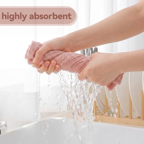 HunnmingRe 4 Pack Boho Hand Towel for Kitchen, Pink