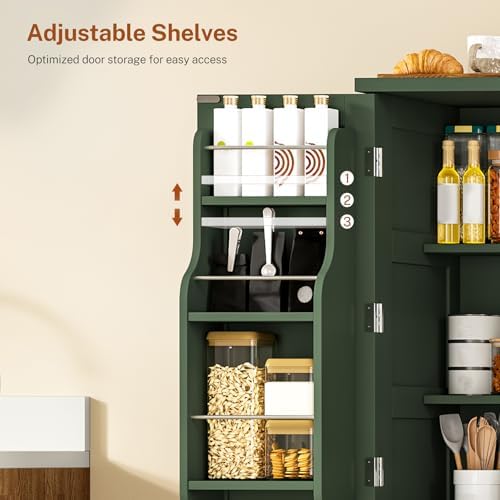 Pantry Cabinet with 4 Doors, Kitchen Storage Cabinet with Door Shelves,
