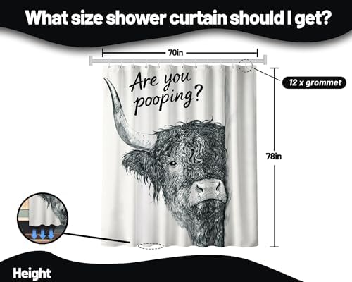 Extra Tall Shower Curtain XL Western Highland Cow, 70 x 78 Inchs