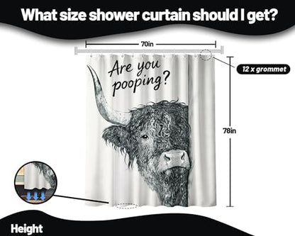 Extra Tall Shower Curtain XL Western Highland Cow, 70 x 78 Inchs