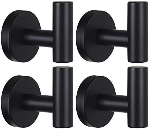 Towel Hooks Bathroom Coat Robe Wall Hook Heavy Duty Door Hanger Towel Robe Clothes Cabinet Closet Sponges Rack for Bathroom Bedroom Kitchen Hotel Pool 4 Packs Black(Drilling Installation)