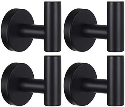 Towel Hooks Bathroom Coat Robe Wall Hook Heavy Duty Door Hanger Towel Robe Clothes Cabinet Closet Sponges Rack for Bathroom Bedroom Kitchen Hotel Pool 4 Packs Black(Drilling Installation)