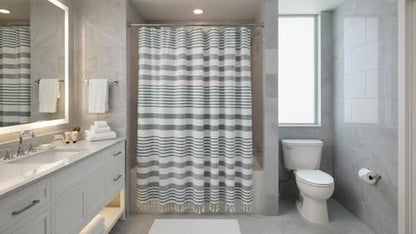 Serafina Home Teal Green & White Striped Cotton Shower Curtain with Fringe