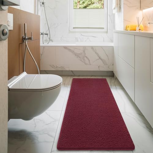 LOCHAS Luxury Bathroom Rug Shaggy Bath Mat 24 x 60 Inch, Burgundy