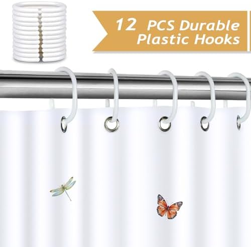 Bonhause Floral Shower Curtain, Yellow White Wildflower Plant Butterfly Spring Summer Bathroom Decor 72x72 Inch Polyester Fabric Waterproof Bath Curtain with 12 Hooks