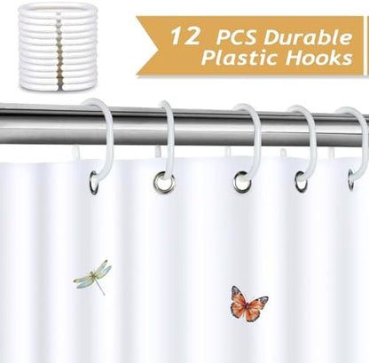 Bonhause Floral Shower Curtain, Yellow White Wildflower Plant Butterfly Spring Summer Bathroom Decor 72x72 Inch Polyester Fabric Waterproof Bath Curtain with 12 Hooks