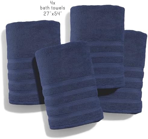 Hearth & Harbor Bath Towels for Bathroom - 100% Ring Spun Cotton Luxury Bathroom Towels - Soft & Highly Absorbent 4 Bath Towels, Navy