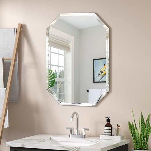 Silver Wall Mirror-Beveled Edge Frameless Mirror for Bathroom, Vanity, Bedroom, Rectangle Mirrors （20X28inch）