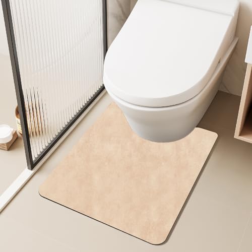 TYUU Thin Toilet Rug, Bathroom Rugs Non Slip, 20x24 U Shape Beige