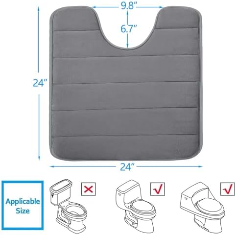 Buganda Memory Foam U-Shaped Toilet Rugs 24 x 24, Absorbent Bathroom mat