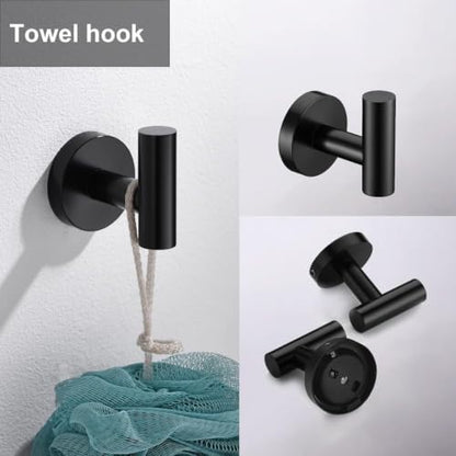 5 Pieces Matte Black Bathroom Hardware Accessories Set,24 Inch SUS304 Stainless Steel Bath Towel Holder Set, Round Bathroom Towel Bar Set, Towel Racks for Bathroom Wall Mounted