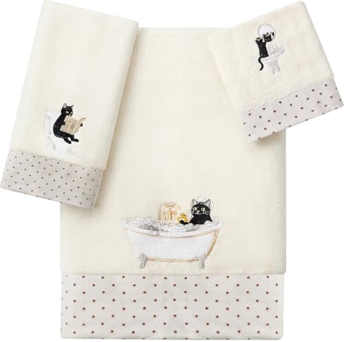 Peryiter 3 Pack Black Cat Decorative Bath Towel Set