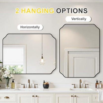 Vanity Bathroom Mirror, 40" x 30" Black Scalloped Mirror for Wall