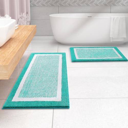 OLANLY Bathroom Runner Rugs 47x24, Long Bath Mats for Bathroom Floor, Green