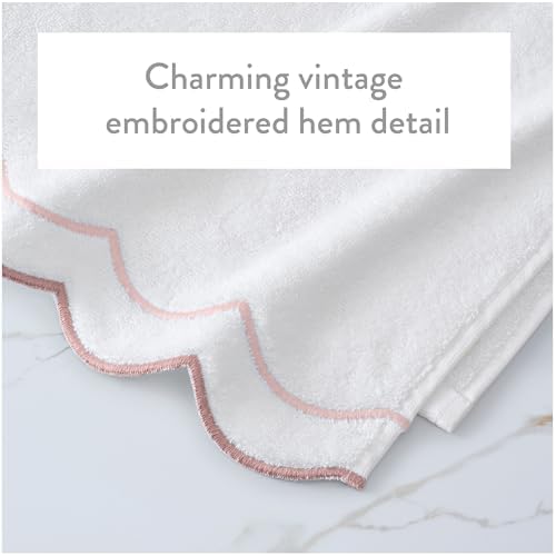 Peri Home 2 Piece Cotton Bath Towel Set, Embroidered, White, Blush Scallop