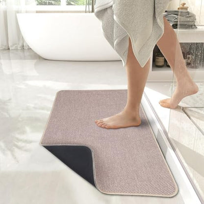 Bosap Bath Mat,Ultra Thin Bathroom Runner Rugs,Large Bath Mats for Bathroom,Quick Dry,Non-Slip,Machine Washable,Low Pile,Bath Rug,Shower Outside,Sink,Home Decor Accessories.Beige,3'x5'(36x60inch)