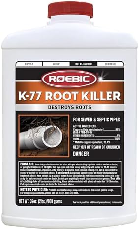 Roebic K-77 Granular Tree Root Killer, Chemical Septic System, Drain Field and Sewer Line Pipe Clog Remover and Root Destroyer, Safe for Bathroom Toilet, 32 oz