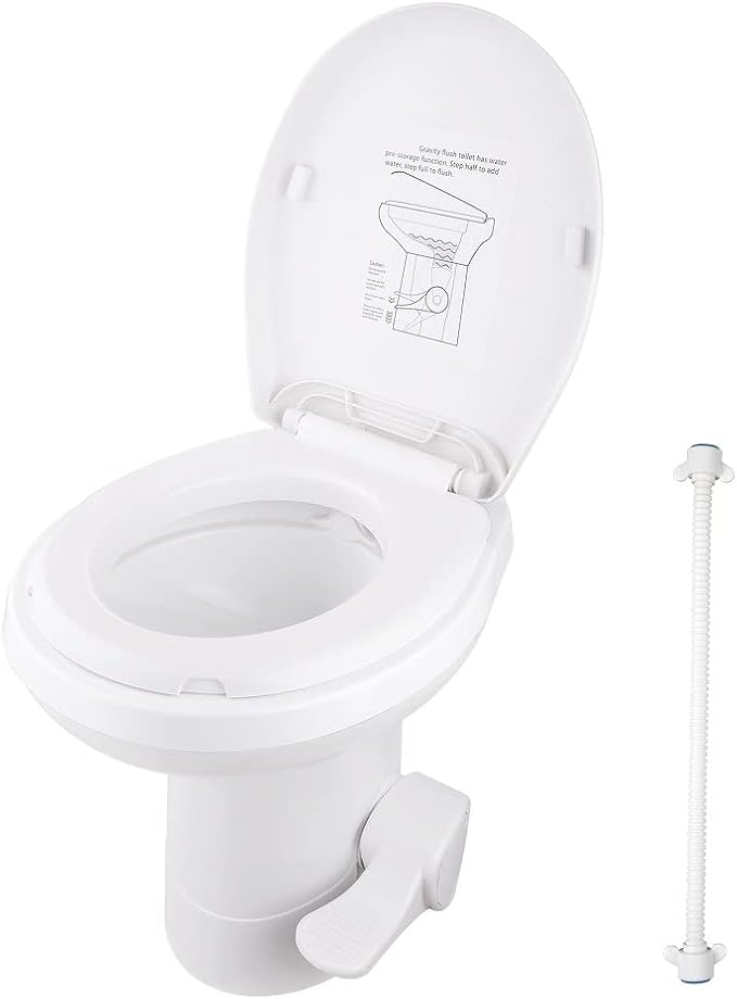 RV Gravity Flush Toilet, 20 Inch Comfortable Height Foot Pedal Flush Toilet, HDPE Lightweight Portable Toilet with 441Lbs Capacity for Camper Trailer Motorhome Travel