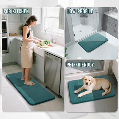 Yimobra Memory Foam Bathroom Mat Set, 24 x 17 & 24 x 20 in, Teal
