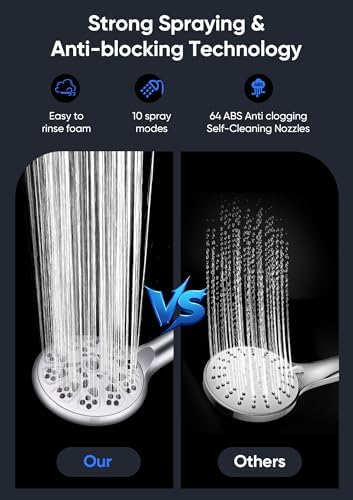 Shower Head with Handheld High Pressure, Rain Shower Head with Fixed Showerhead and 9 Sprays Handheld Shower, Detachable 2-IN-1 Shower head with 59" Rotatable Stainless Steel Hose (Chrome)