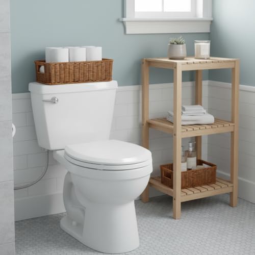 2pcs Toilet Paper Basket, Rectangular Wicker Bathroom Storage Basket, Waterproof Handwoven Toilet Paper Rolls Organizer Baskets for Apartment, Bedroom, Bathroom, Kitchen Shelf (Coffee Brown)